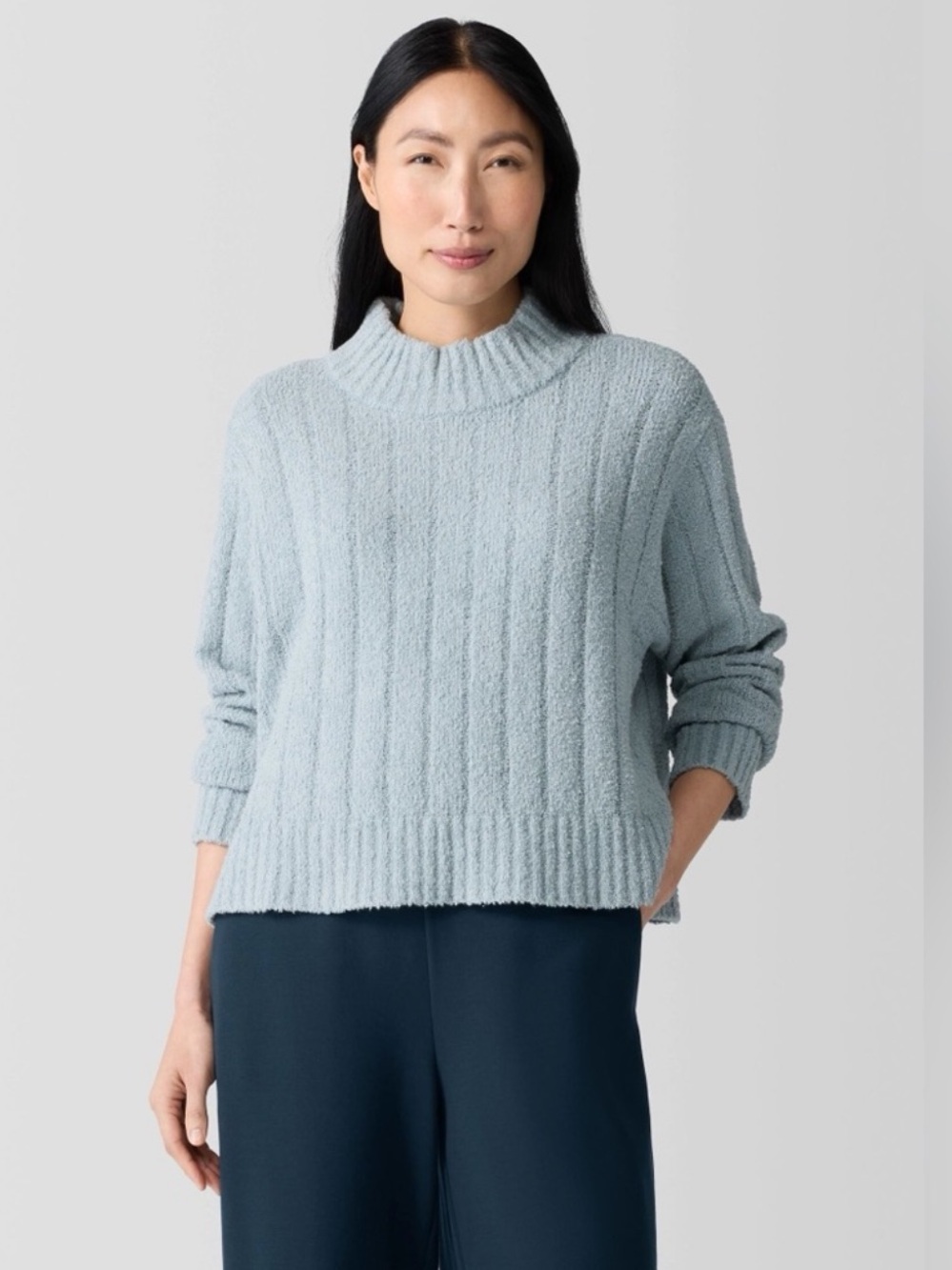 NWT Eileen Fisher Cotton Fluff Rib Turtleneck Top Sweater Cropped Length Sz 1X